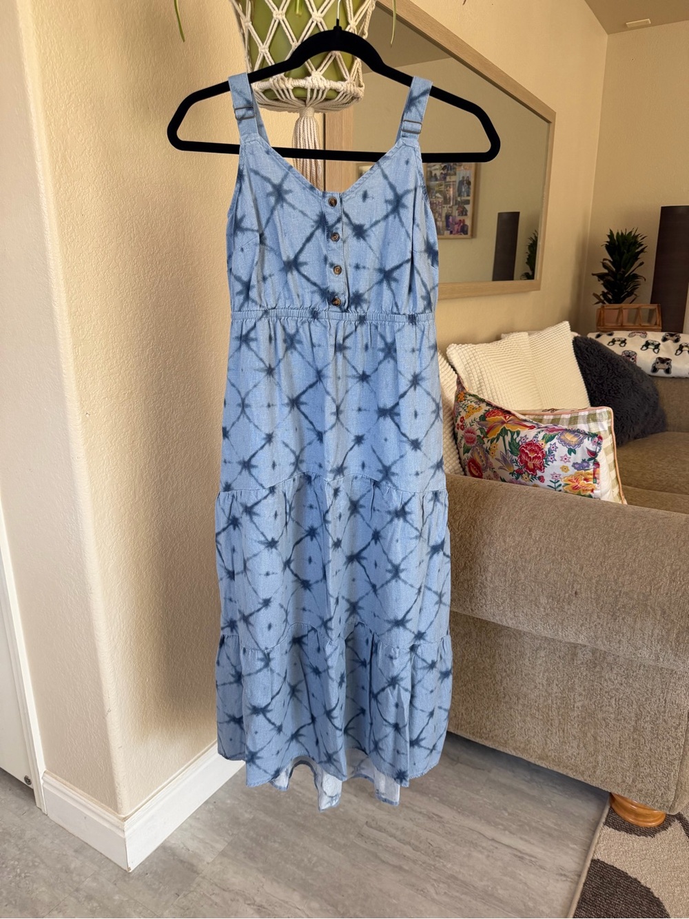 Women’s Sonoma Light Blue Tie-Dye Maxi Sundress with Buttons